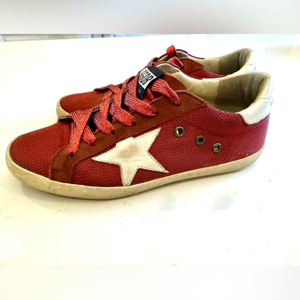 Golden Goose Red Sneakers with White Star Accent